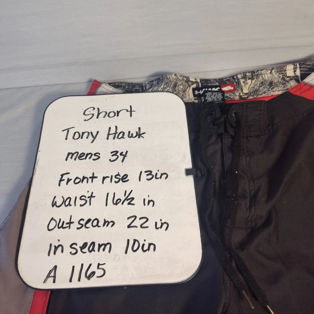 Tony Hawk Men Board Shorts Size 34 Black Red Grey Colorblock Swim Trunks RN73277